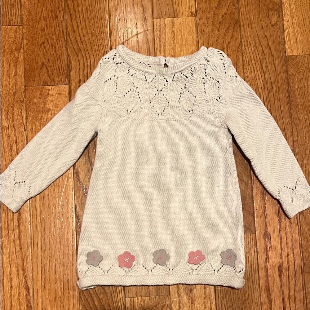 Catherine Malandrino Ivory Knit Kids Sweater with Pink Floral Details